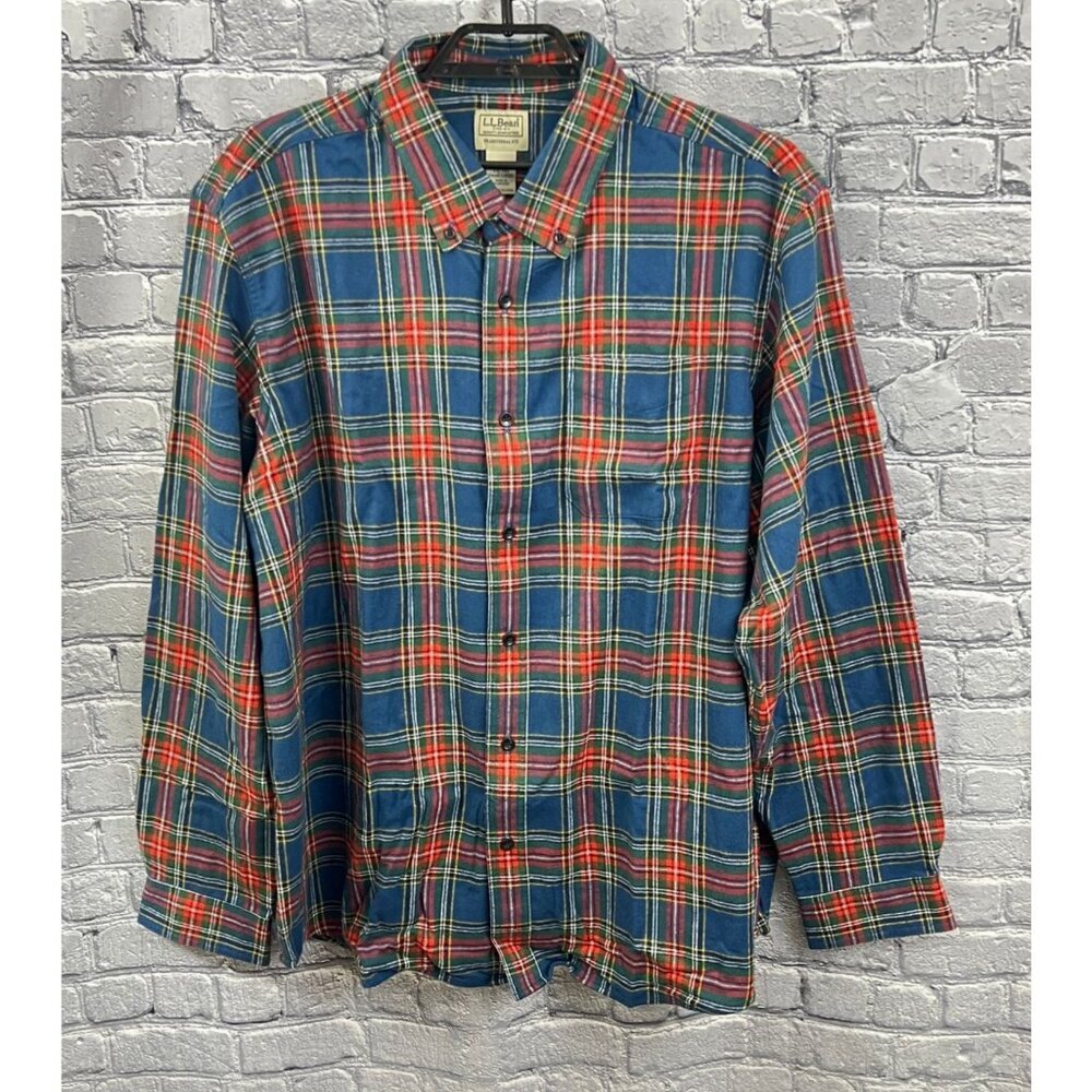 L.L. Bean Flannel Plaid Long Sleeve Shirt Mens XXL Traditional Fit Red Blue